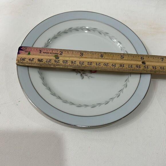 Regency White Blue Silver Pink Floral Dinnerware Set Of 2 Bread Plates Saucers - Picture 5 of 5